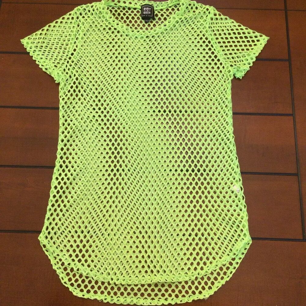 Hot Topic Riot Queen fishnet neon shirt small